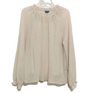 Democracy Sheer Top Blouse M Cream Built In Cami Tank Bobble Stitch ruffle cuffs